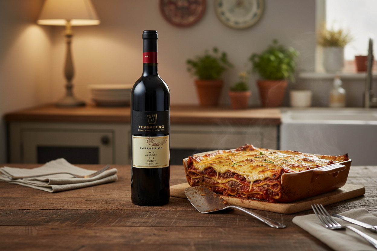 Lasaña de carne con vino