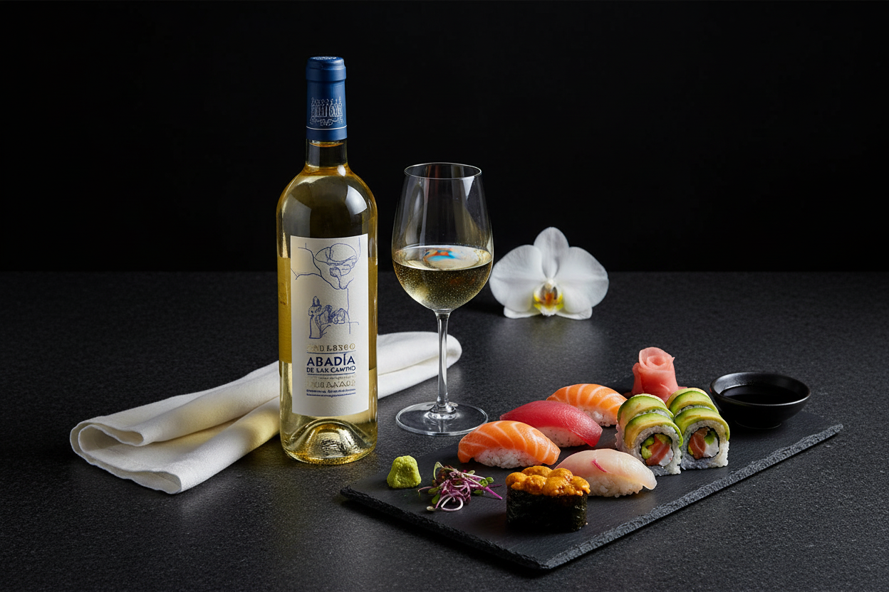 Maridaje Abadía de San Campio Albariño - Sushi Premium