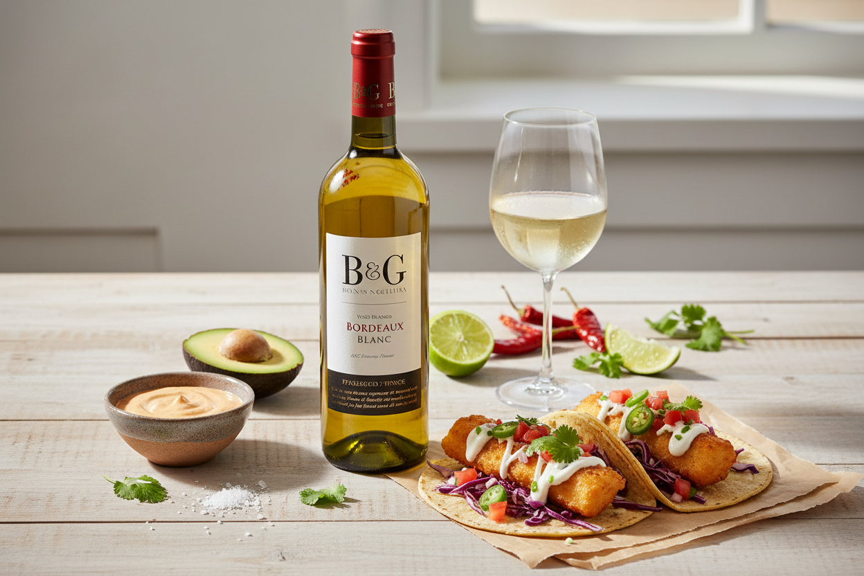 Maridaje B&G Bordeaux Blanc - Tacos de Pescado Ensenada
