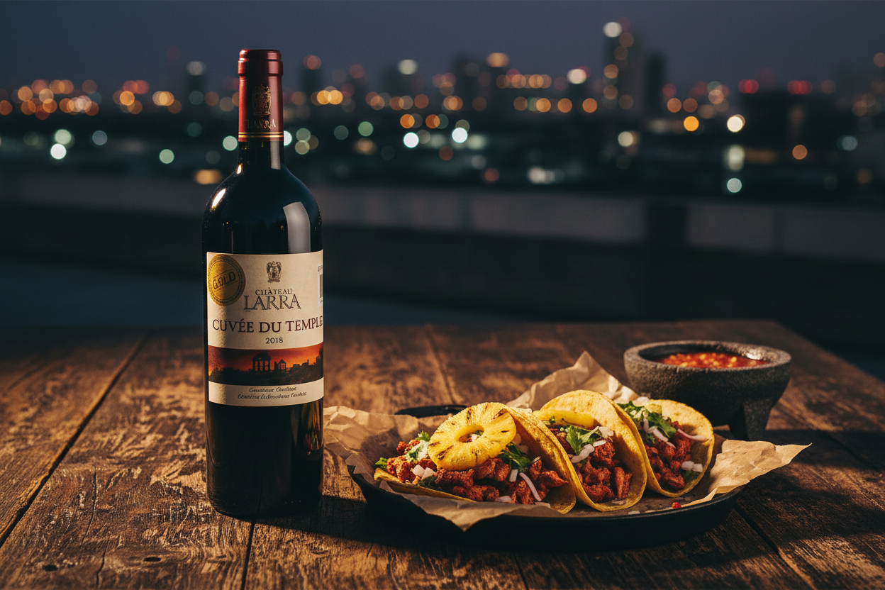 Maridaje Château Fakra Cuvée du Temple × Tacos al Pastor