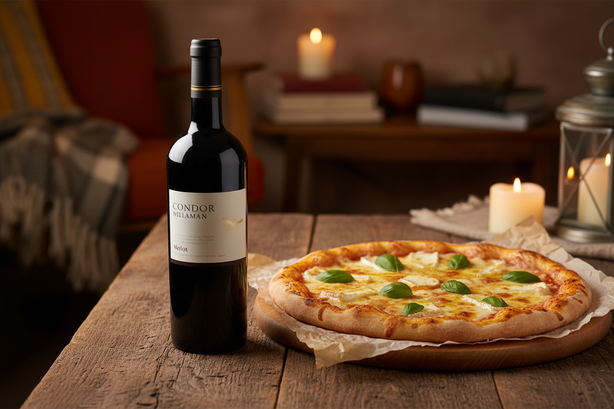 Maridaje Condor Merlot × Pizza de Quesos Suaves