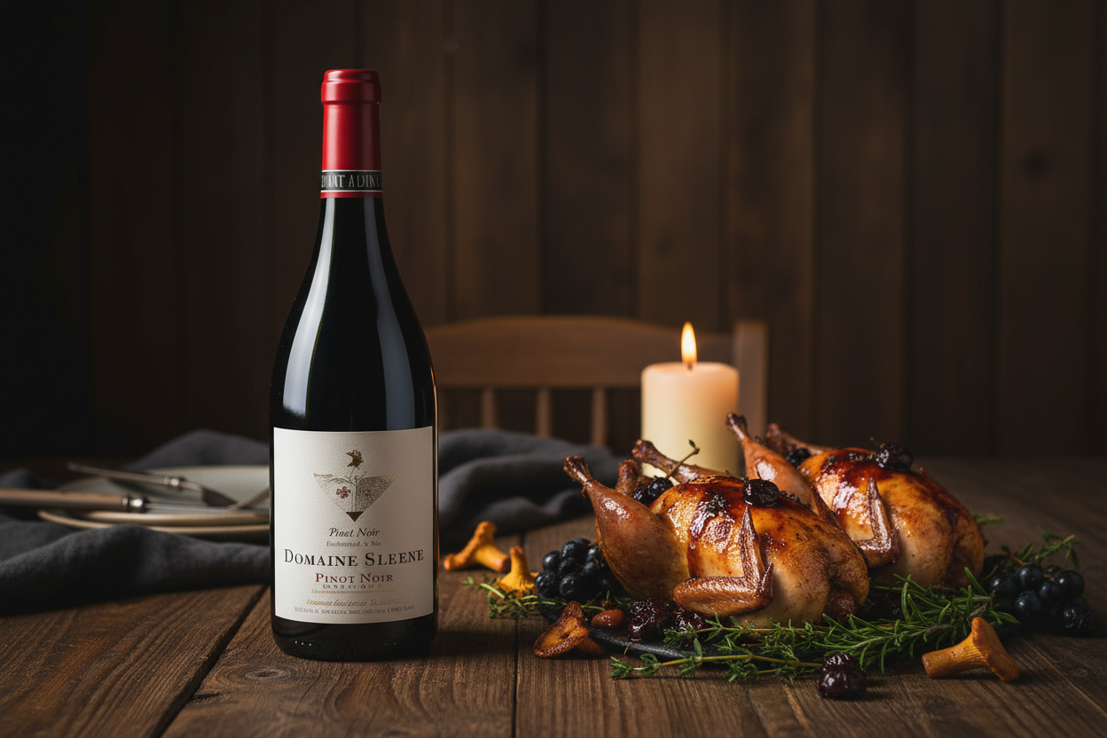 Maridaje Domaine Serene Evenstad Reserve Pinot Noir × Codorniz Asada