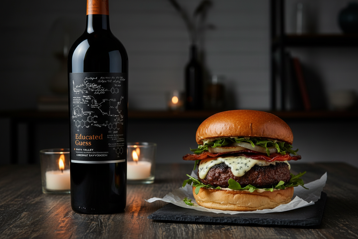 Maridaje Educated Guess Cabernet Sauvignon Napa × Hamburguesa con Queso Azul