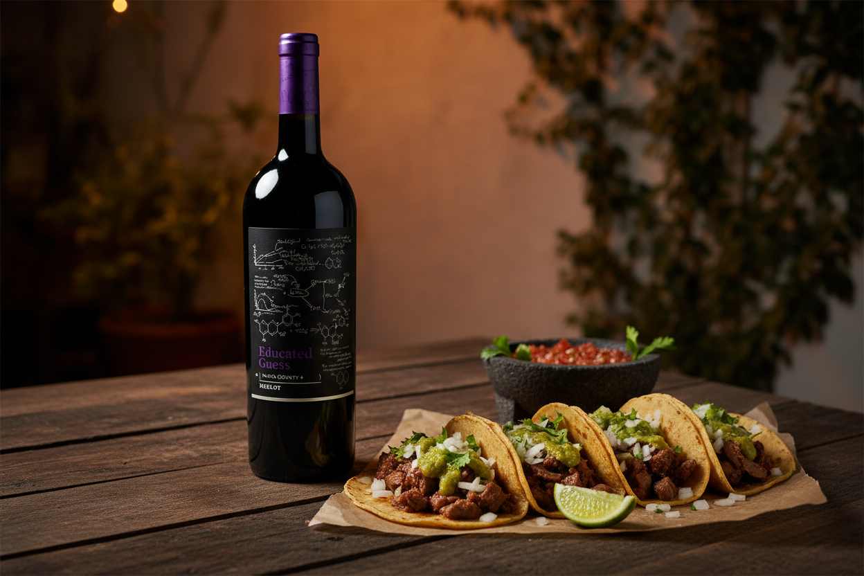 Maridaje Educated Guess Merlot Napa Valley × Tacos de Lengua