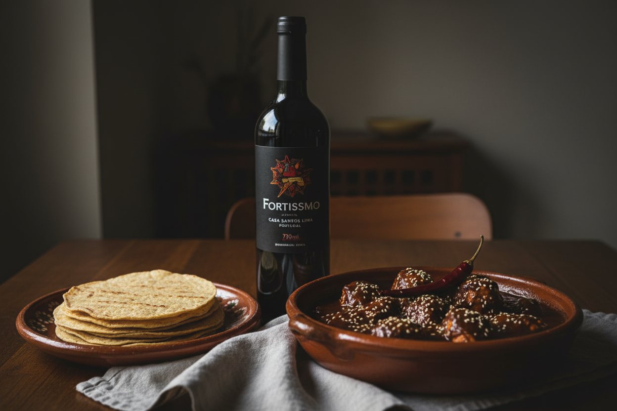 Maridaje Fortissimo Casa Santos Lima Lisboa con Mole Poblano