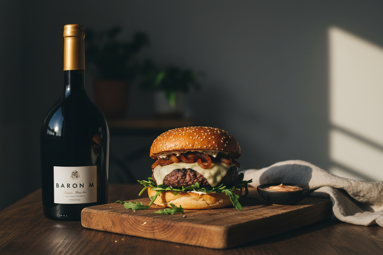 Maridaje French Romance Malbec-Syrah Baron Maxime con Hamburguesas Gourmet