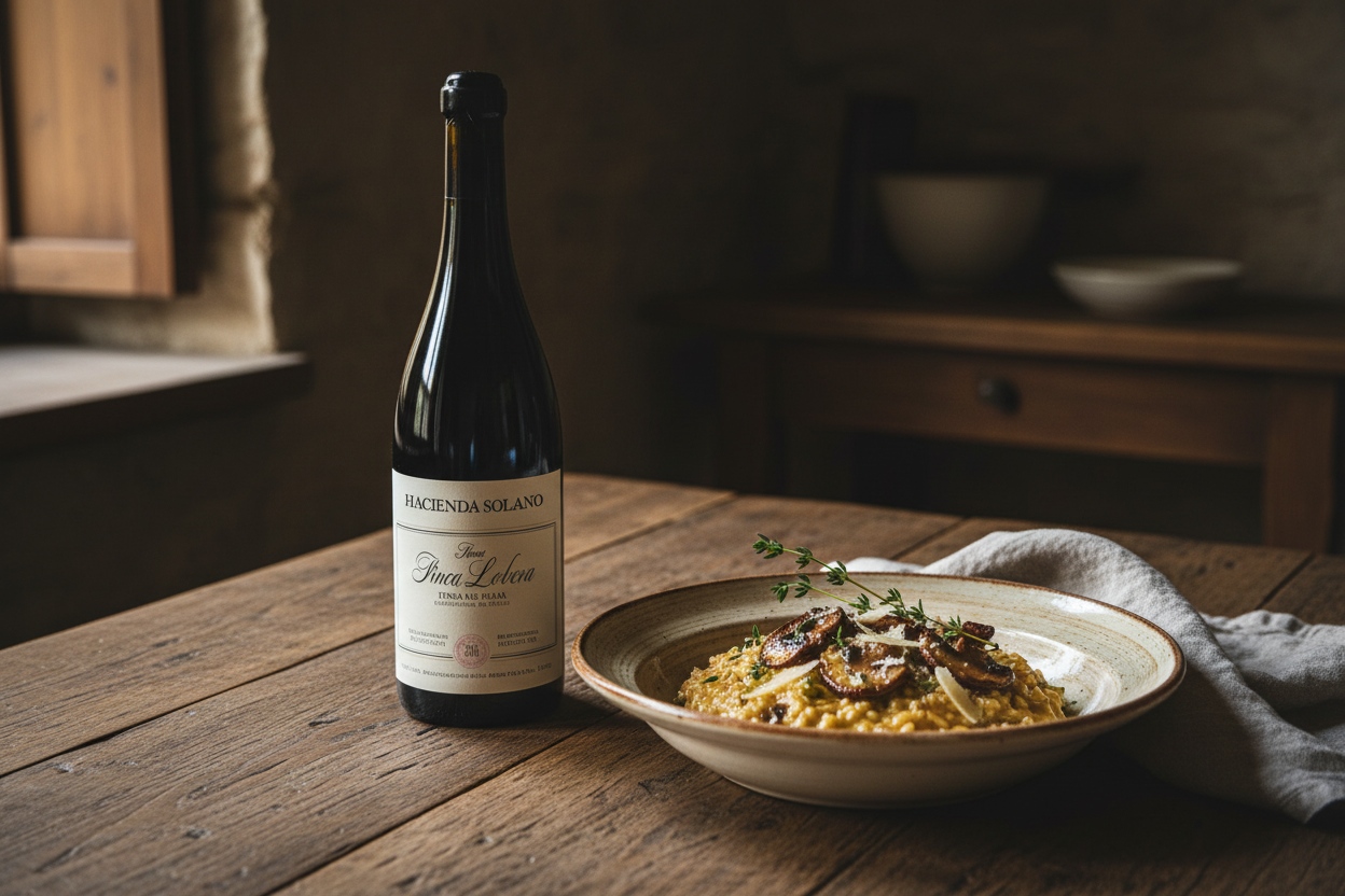 Maridaje Hacienda Solano Finca Peña Lobera 2021 Ribera del Duero con Risotto de Boletus