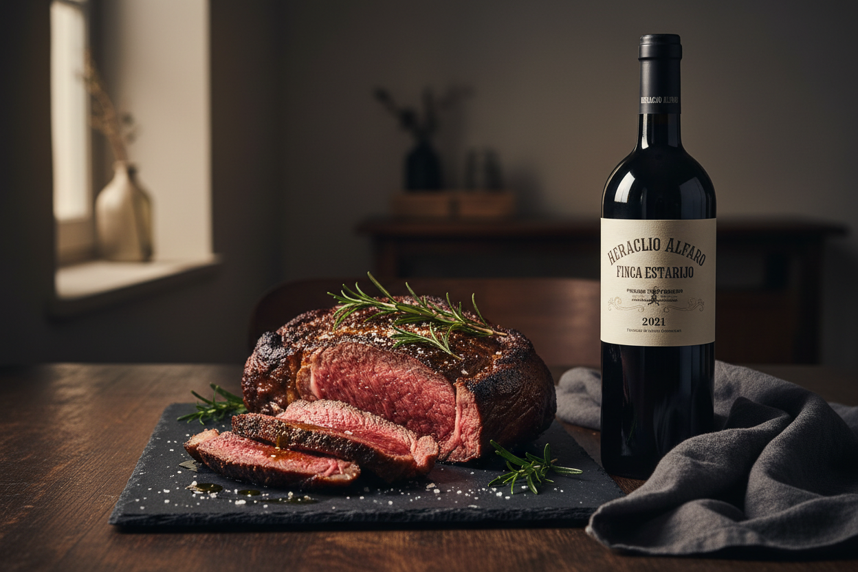 Maridaje Heraclio Alfaro Finca Estarijo Parcela Única con Chuletón de Vaca Vieja