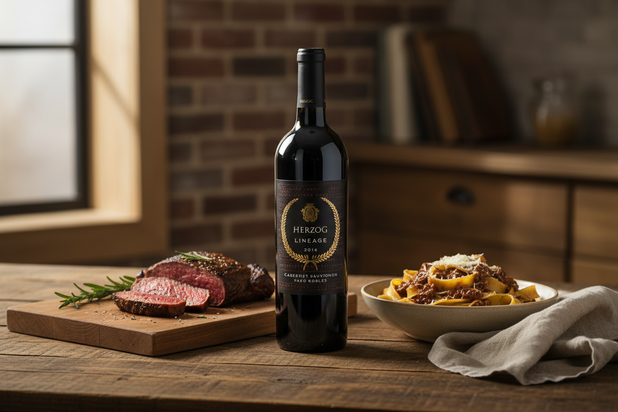 Maridaje Herzog Lineage Cabernet Sauvignon con Pappardelle y Cortes a la Parrilla