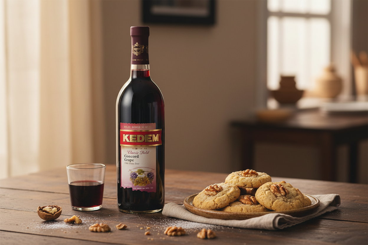 Maridaje Kedem Concord Kal 750ml con Galletas de Nuez