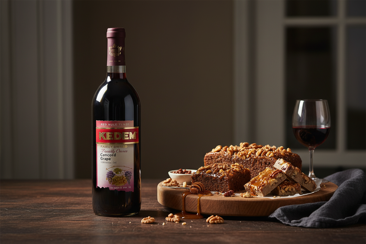 Maridaje Kedem Malaga Wine 750ml con Postres de Nuez