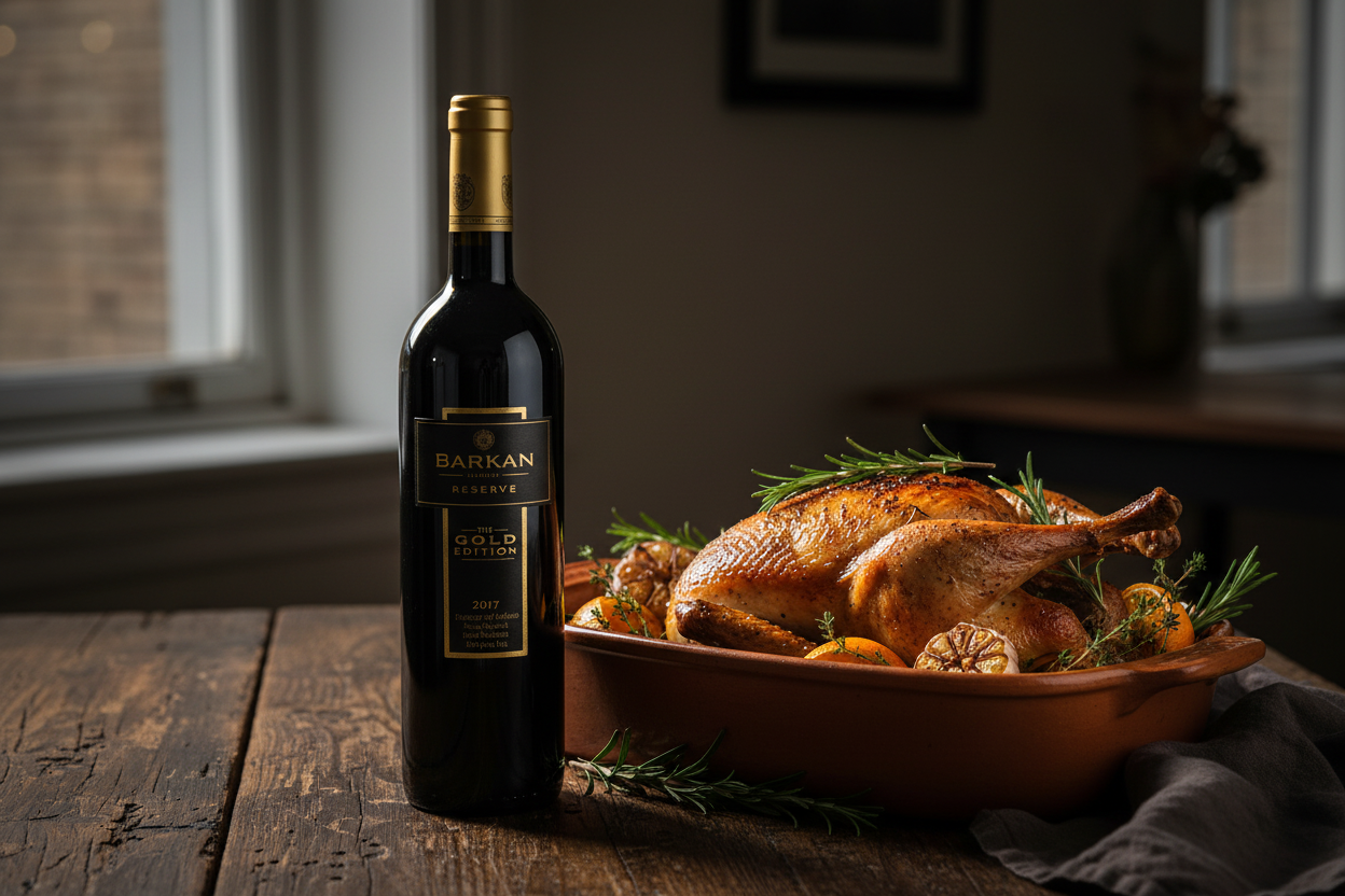 Maridaje Kosher Barkan Gold Merlot Israel con Aves Rostizadas