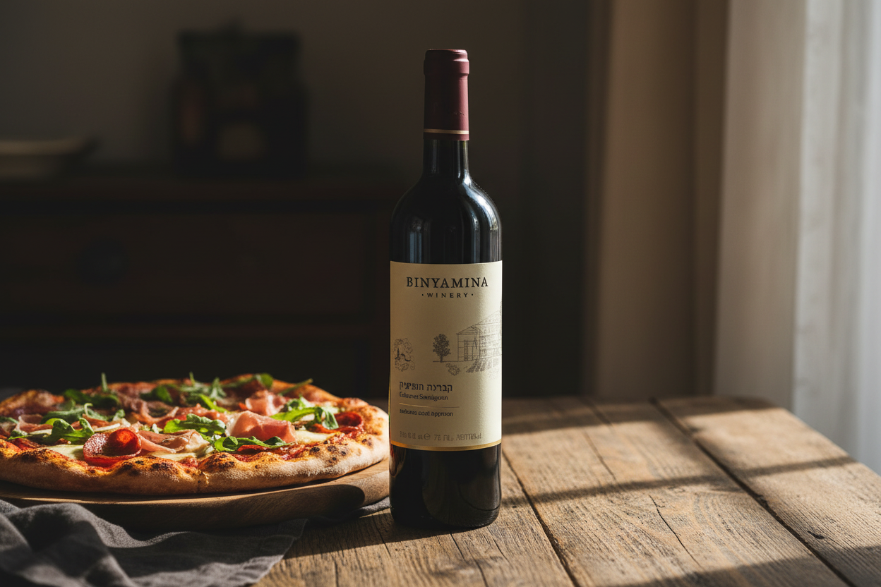 Maridaje Kosher Binyamina Moshava Cabernet Sauvignon Israel con Pizza de Carnes Frías
