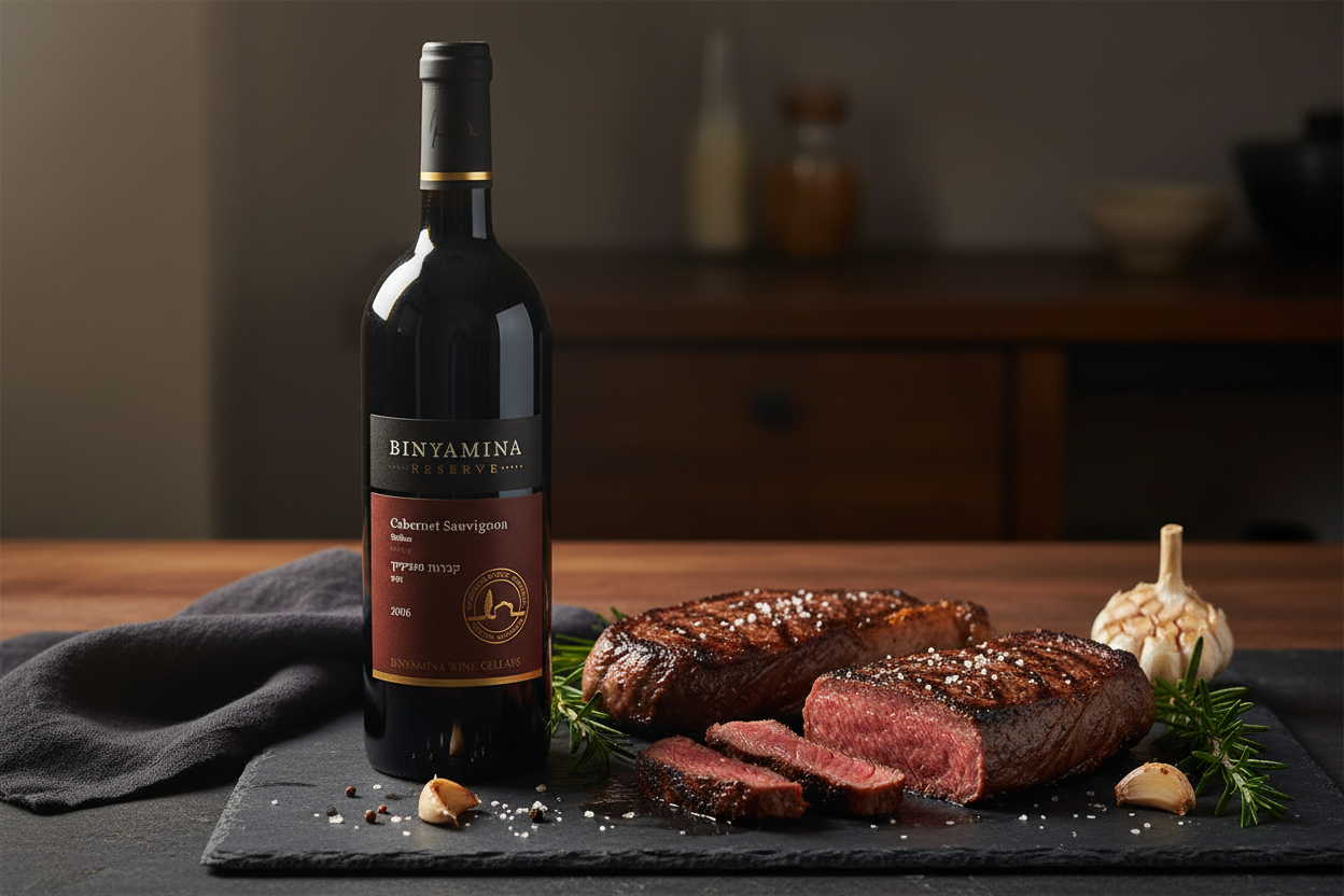 Maridaje Kosher Binyamina Reserve Cabernet Sauvignon Israel con Rib-Eye y New York Strip Premium