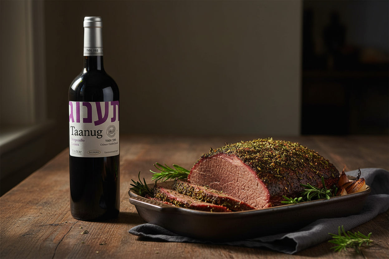 Maridaje Kosher Mevushal Taanug Tempranillo Crianza con Brisket a las Finas Hierbas
