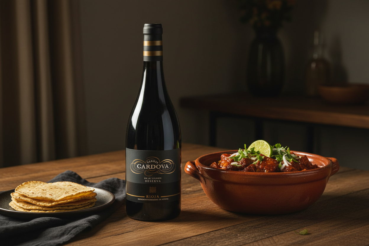 Maridaje Kosher Ramón Cardova Rioja Reserva Viñas Viejas España con Chicharrón en Salsa Morita