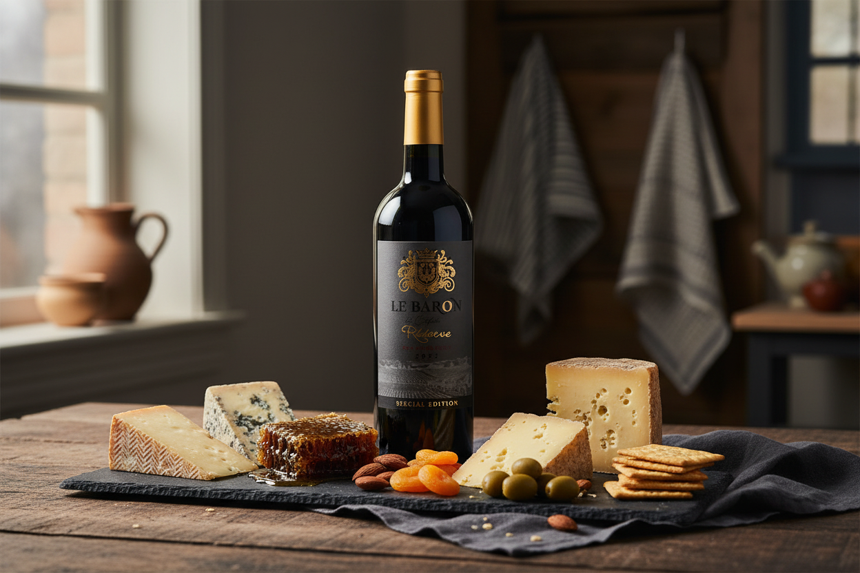 Maridaje Le Baron Reserve 2022 con Quesos Maduros Manchego y Gruyère