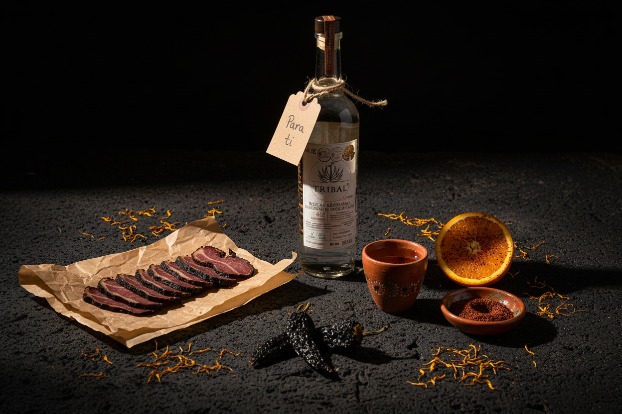 Maridaje Mezcal Tribal Ensamble 103 250ml - Cecina Oaxaqueña & Regalo