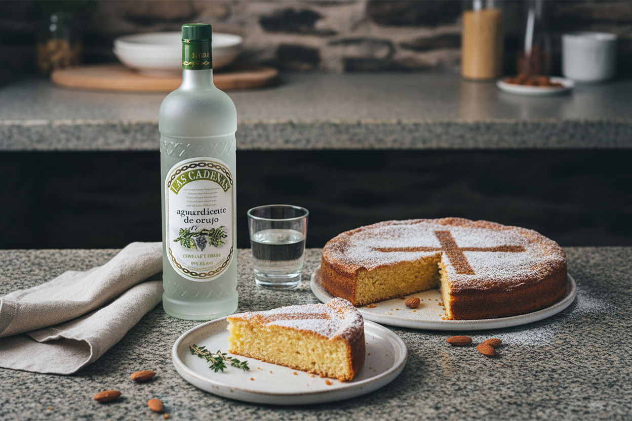 Maridaje Orujo Blanco Las Cadenas 1L - Tarta de Santiago