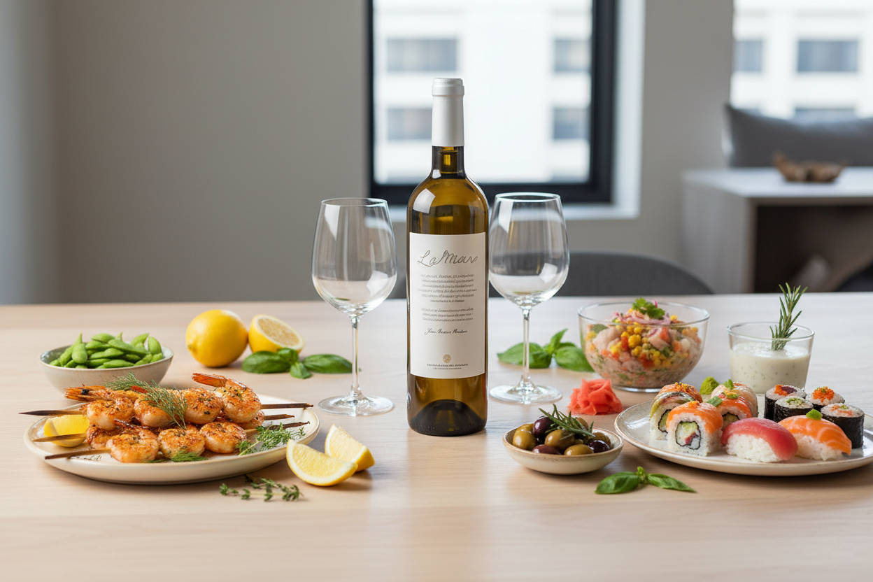 Maridaje Vino Blanco La Mar con comida internacional