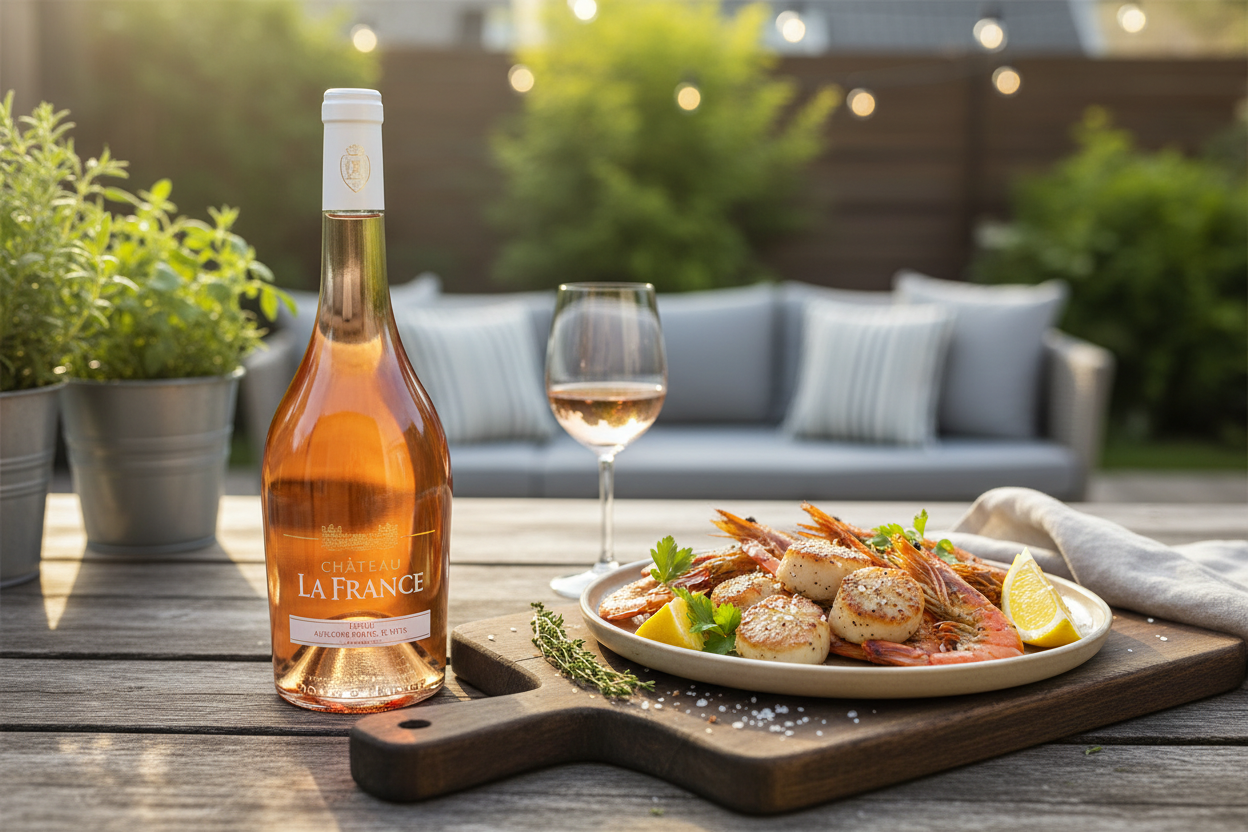 Mariscos a la parrilla con Château La France Rosé