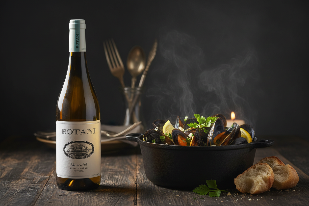 Mejillones al vapor con Botani Moscatel