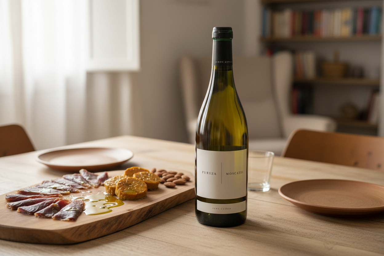 Mojama y hueva con Pureza Moscatel Ánfora 2021