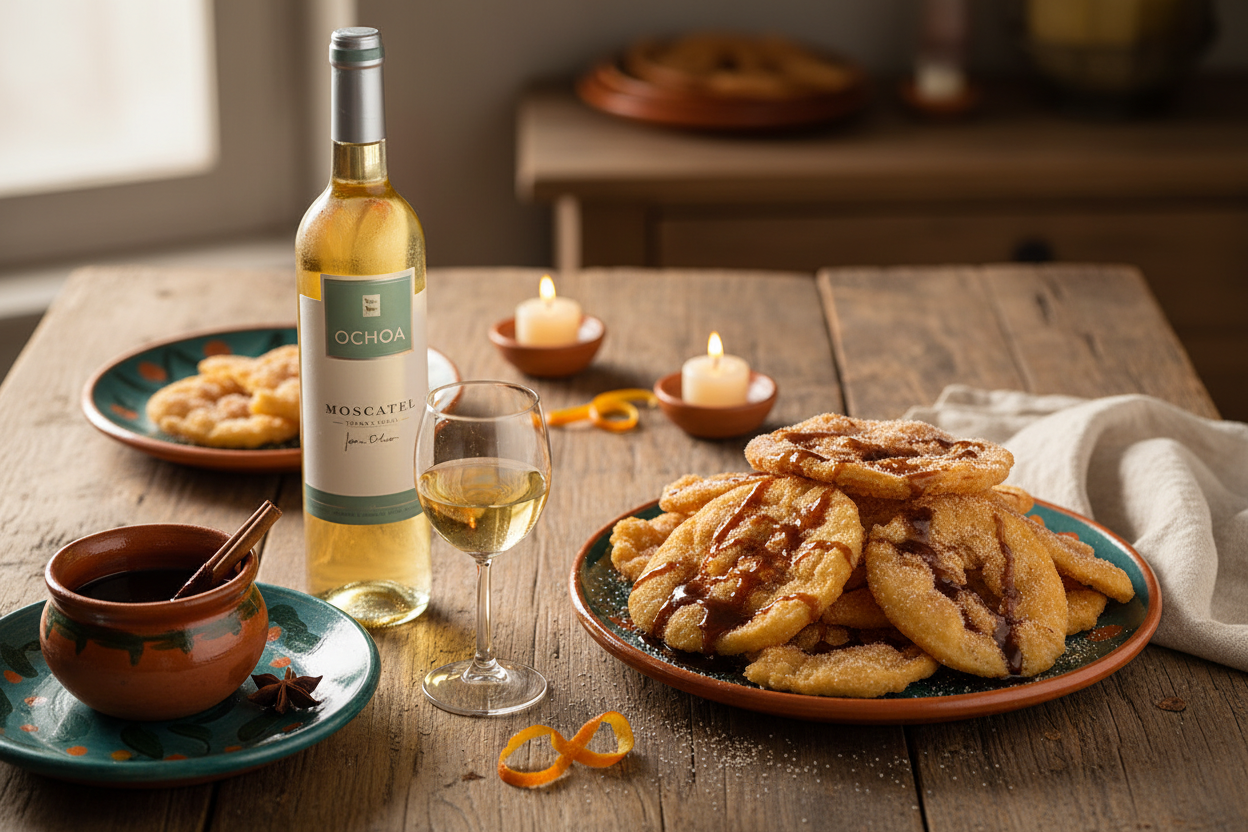 Moscatel de Navarra D.O. Navarra - Buñuelos con Miel de Piloncillo