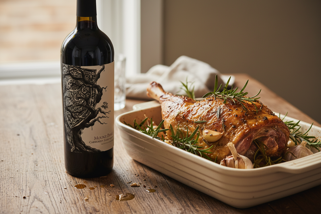 Mount Peak Sentinel Cab Sauv con cordero al romero