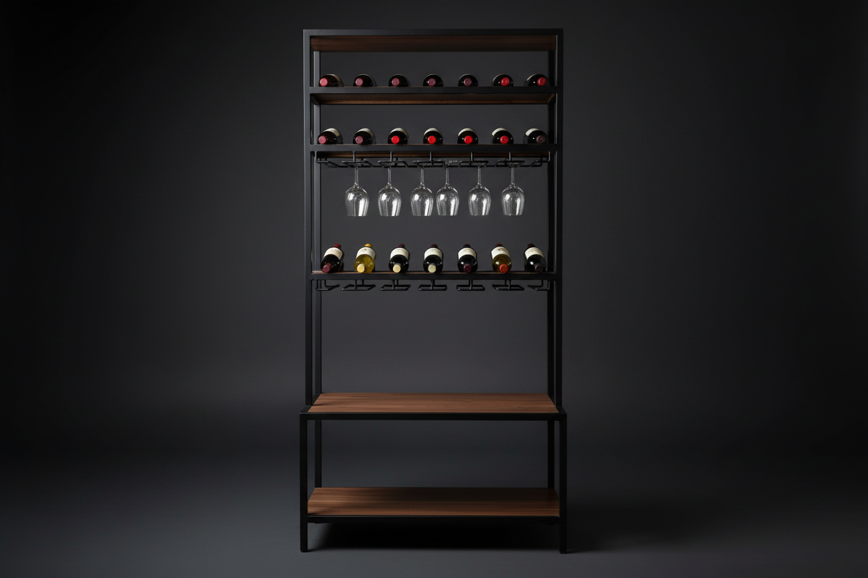 Mueble Bar Industrial Nogal fondo de estudio