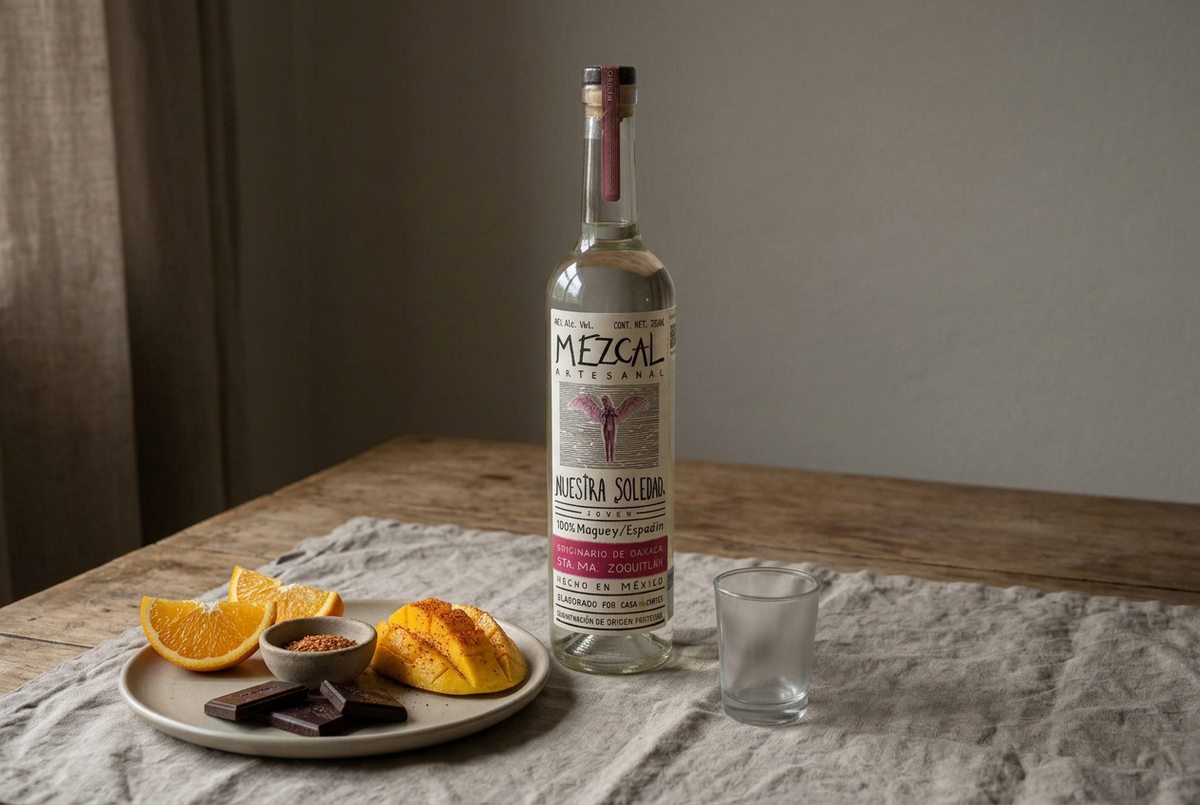 Nuestra Soledad Zoquitlán con naranja, sal de gusano, fruta con chile y chocolate oscuro