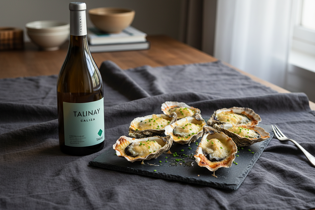 Ostiones a la parmesana con Tabalí Talinay