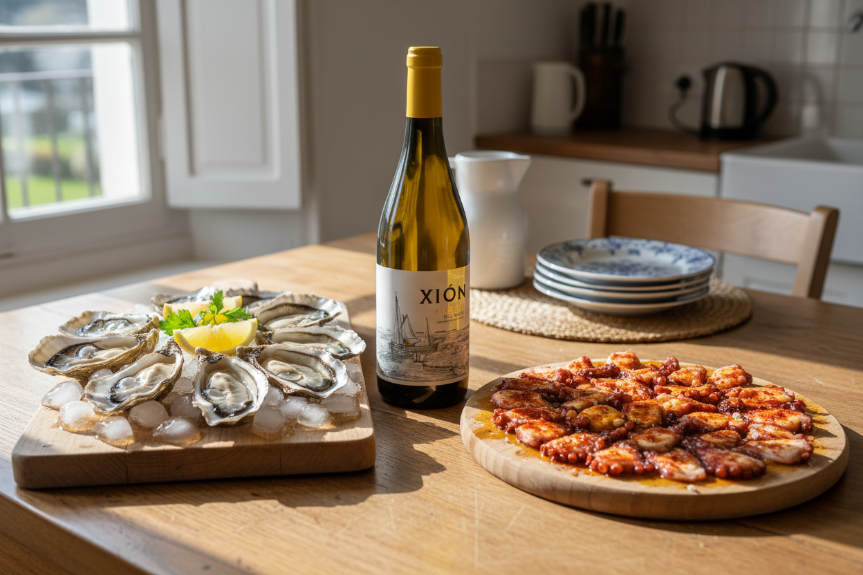 Ostras y pulpo a la gallega