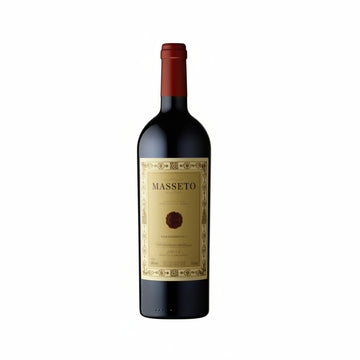 otella de vino tinto Masseto Tenuta dell'Ornellaia etiqueta minimalista gris