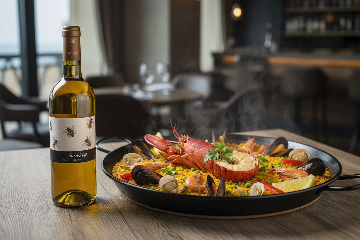 Paella de marisco con Formiga de Seda