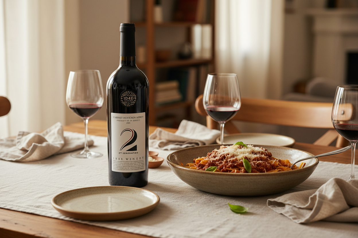 Pasta boloñesa con 1848 Cabernet-Merlot