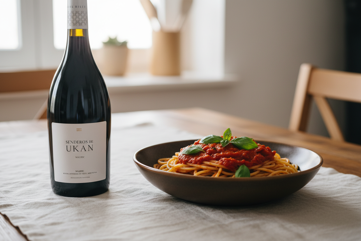 Pasta con salsa de tomate con Senderos de Ukan 2019