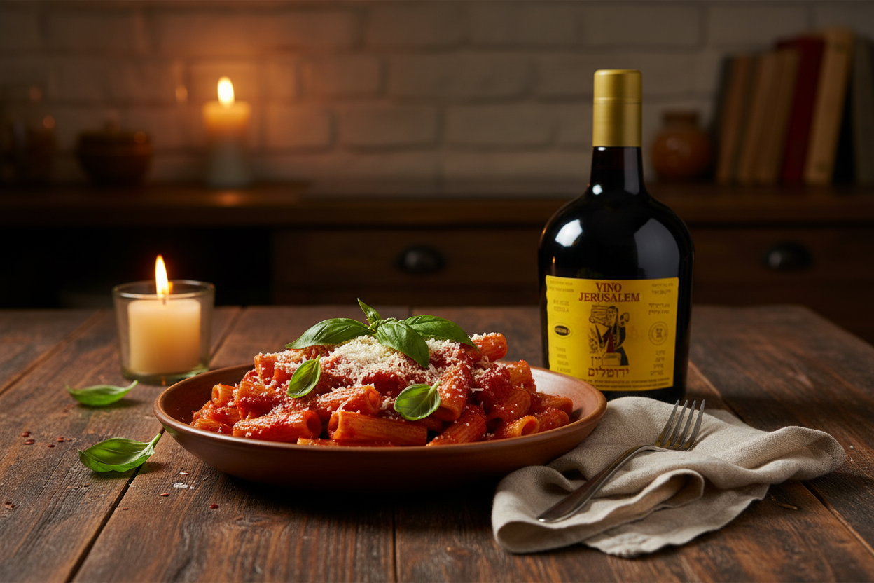 Pasta con salsa roja con Jerusalem Kosher