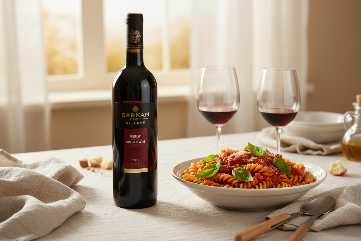 Pasta con tomate con Barkan Reserve Merlot