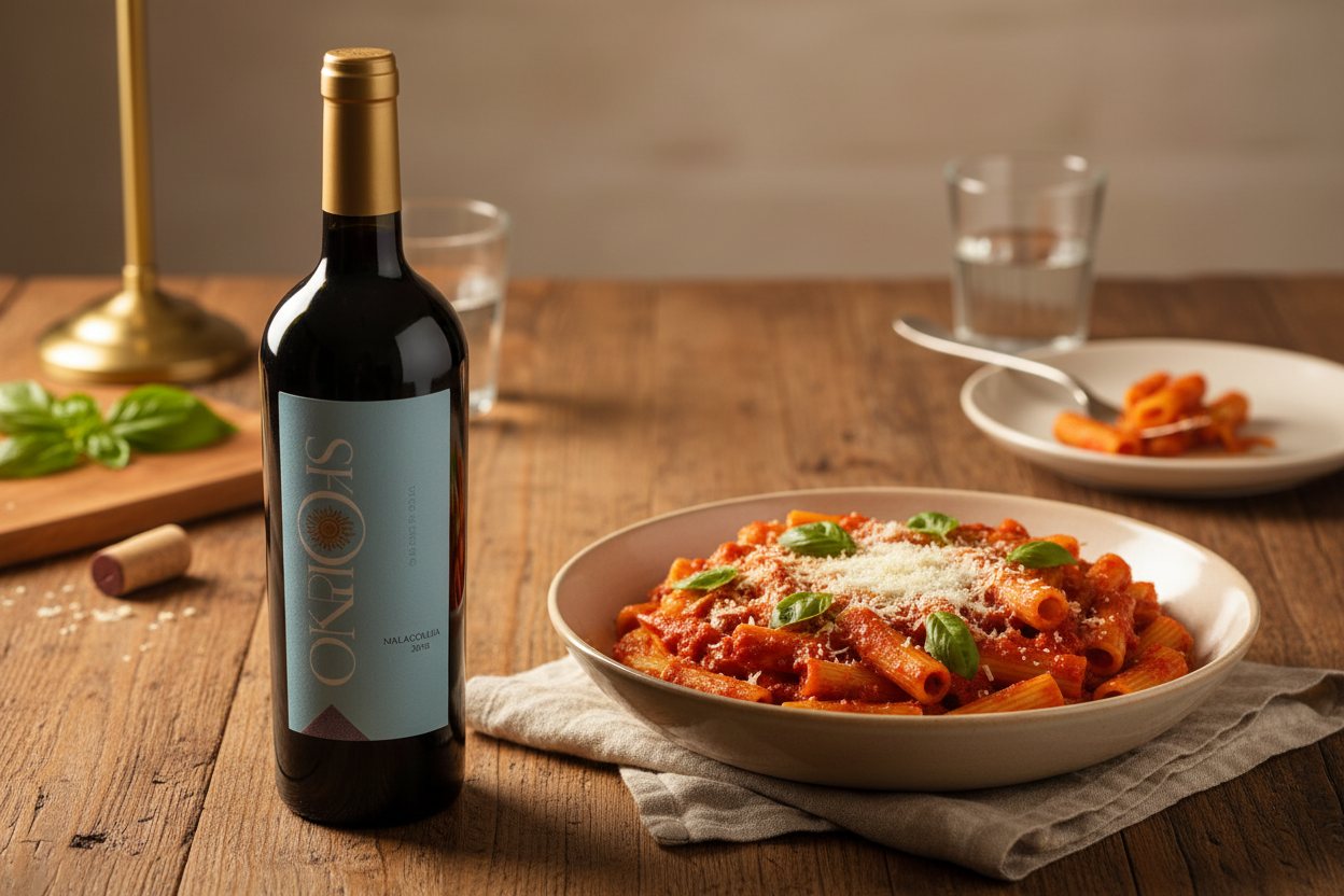 Pasta con tomate con Sforno Merlot