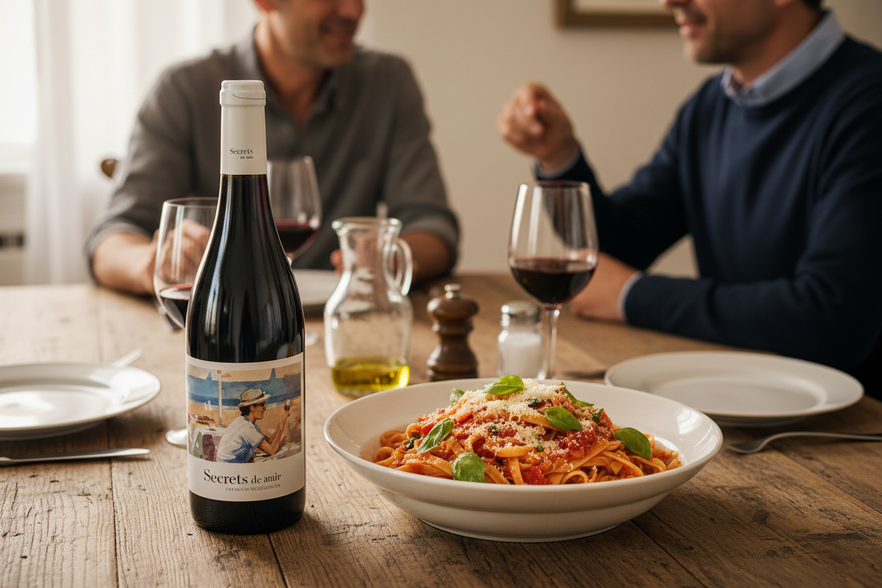 Pasta con tomate y albahaca