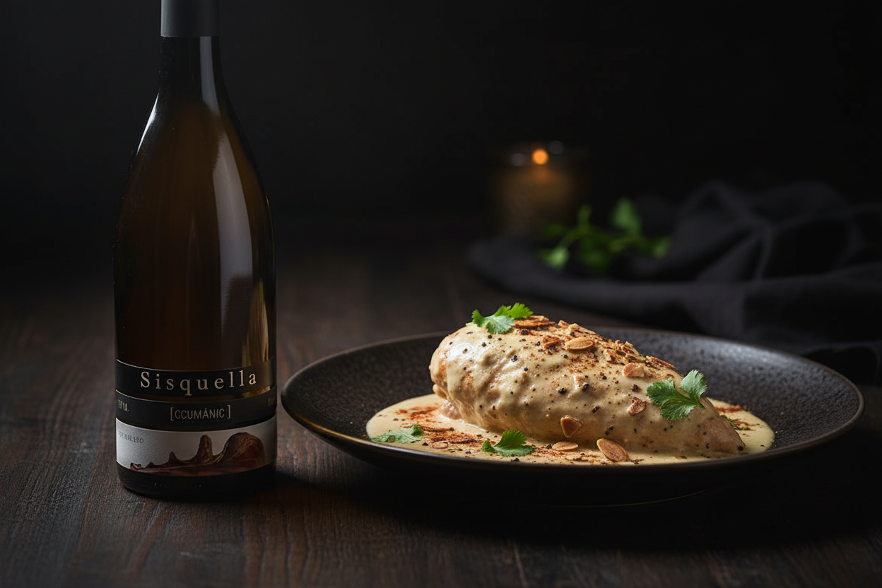 Pechugas con mole blanco con Sisquella