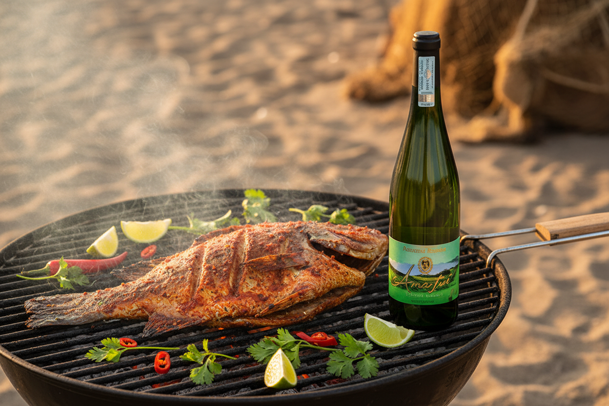 Pescados zarandeados al carbón con Txakoli