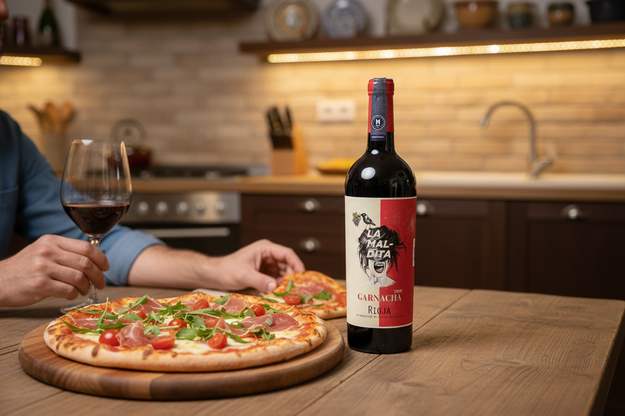 Pizza artesanal con prosciutto