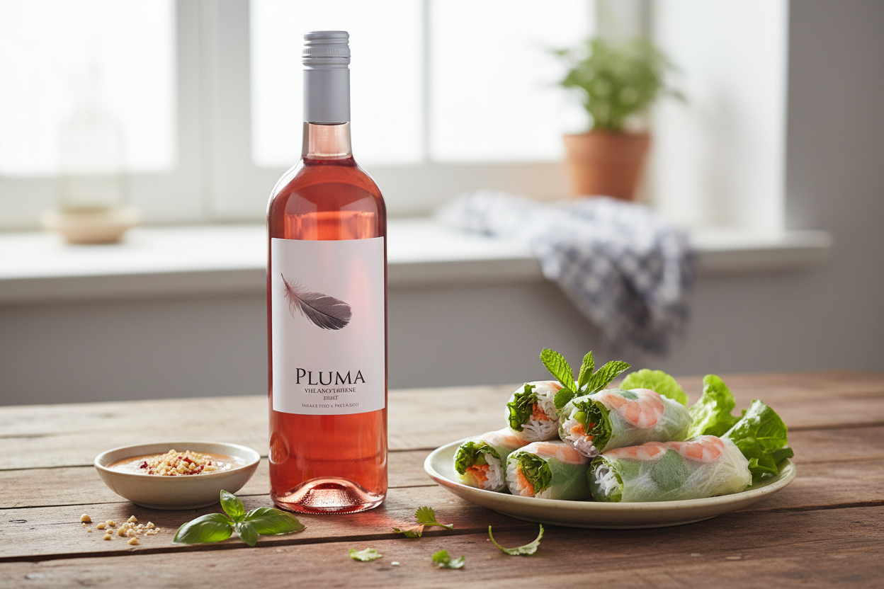 Pluma Rosado con rollos primavera