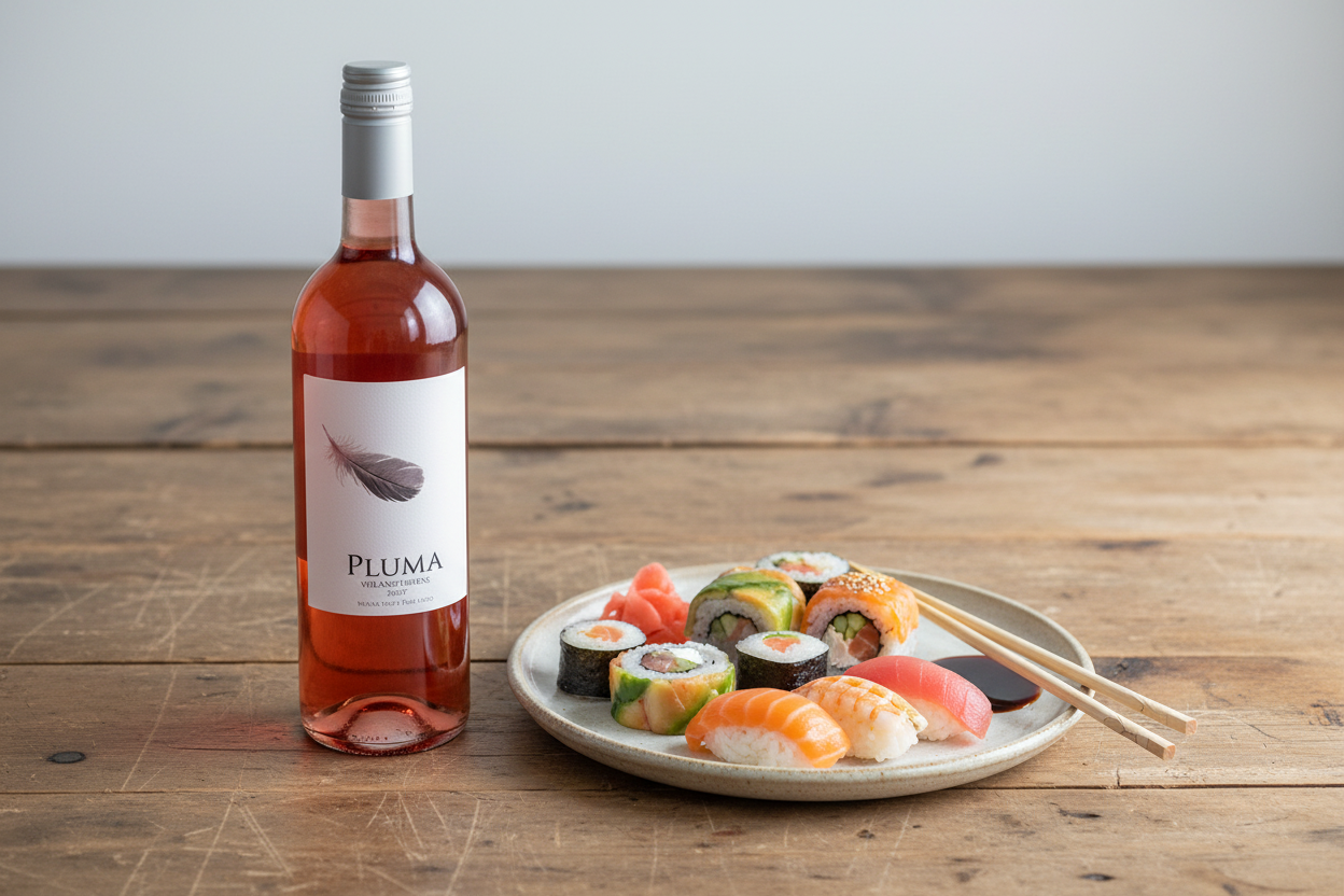 Pluma Rosado con sushi