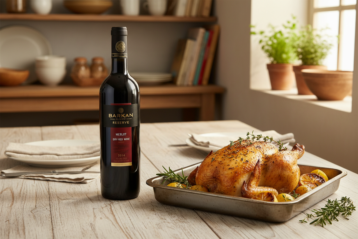 Pollo asado mediterráneo con Barkan Reserve Merlot