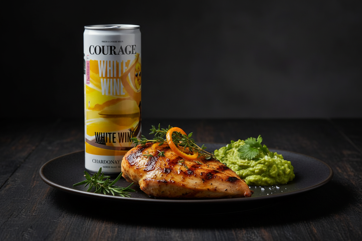 Pollo con cítricos y guacamole con Chardonnay Courage