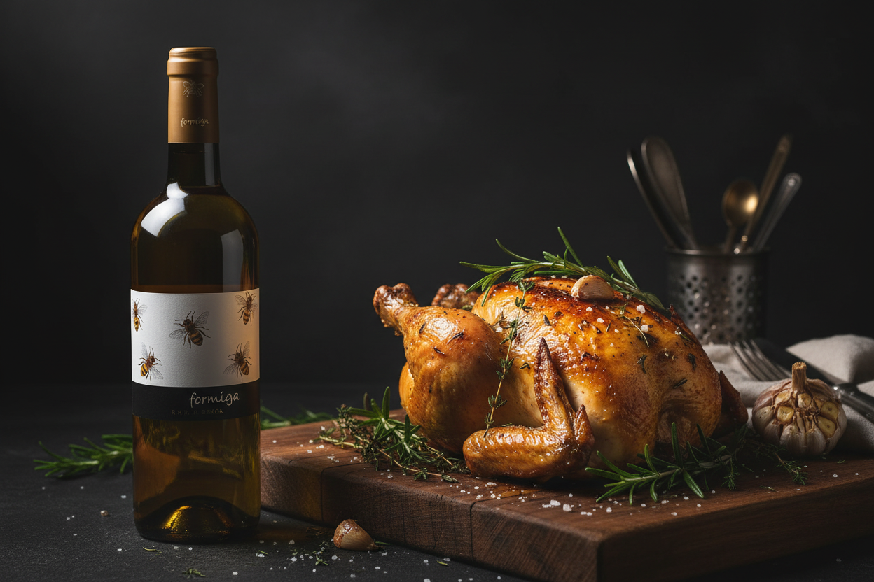 Pollo de corral asado con Formiga de Seda