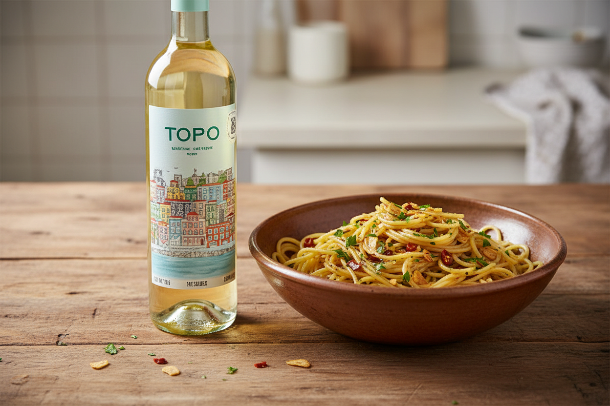 Portuga Blanco con pasta aglio e olio